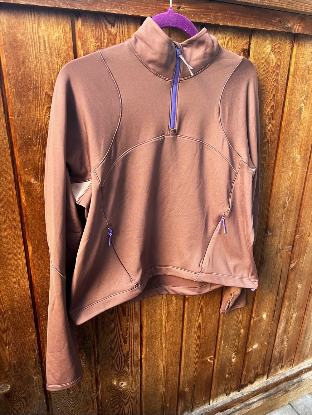 Lululemon Tech Fleece Hiking 1/4 Zip Pullover Size 8 Dark Oxide / Pink Clay - Picture 4 of 16